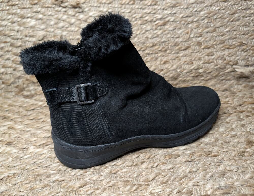 NEW! Baretraps Black Women's 9 M Avita Leather Bootie Ankle Boots Fur Trim Biker